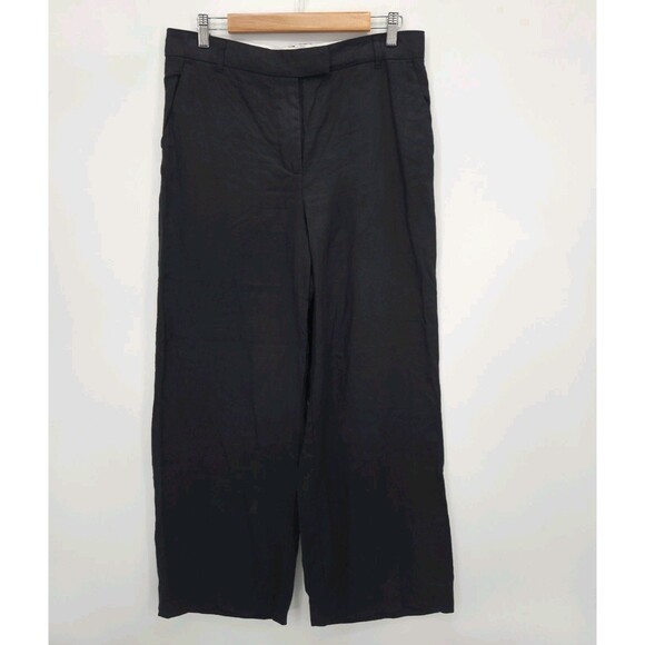 Reformation Womens High Rise Wide Leg Trouser Pants 100% Linen Black 10P Petite - Picture 1 of 4